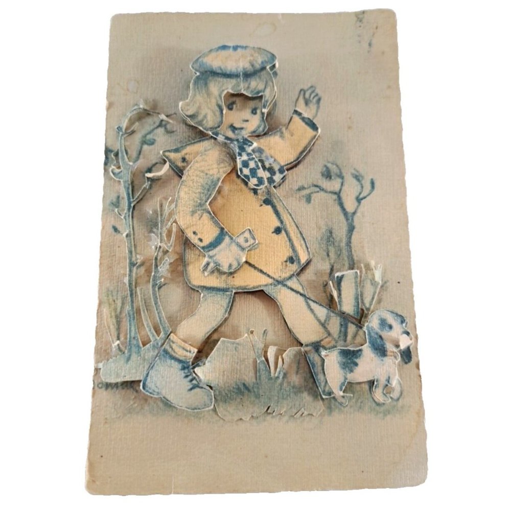 Vintage Alfred Mainzer 3D Postcard Paper Pop Up Little Girl & Dog Belgium